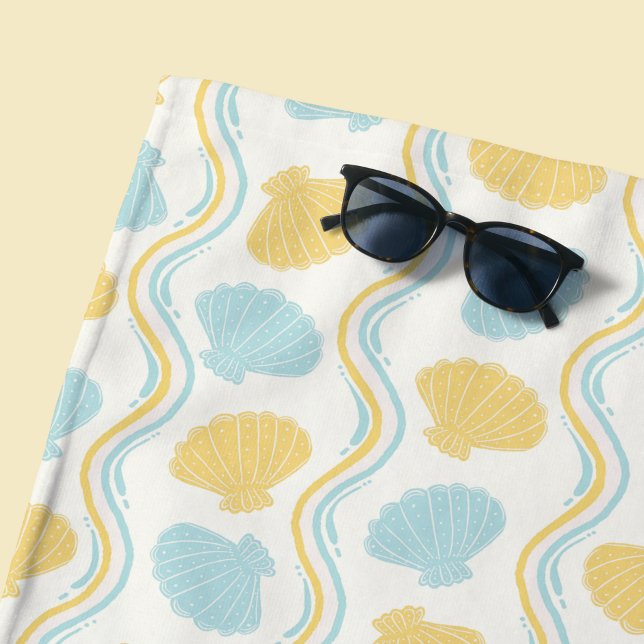 Serviette De Plage Coquillage et vagues de plage Été (Seashells and ocean waves beach towel)