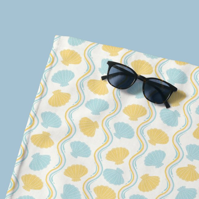 Serviette De Plage Coquillage et vagues d'été (Seashells and ocean waves beach towel)