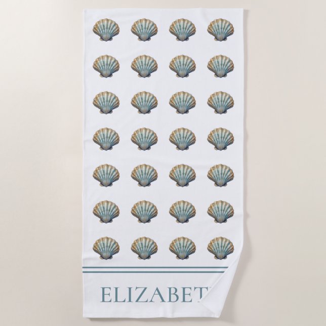 Serviette De Plage Coquillage personnalisé bleu côtier (Devant)