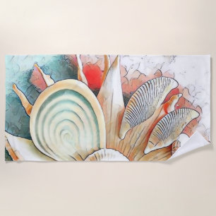 Serviette De Plage Coquillages colorés sur peinture d'aquarelle de pl