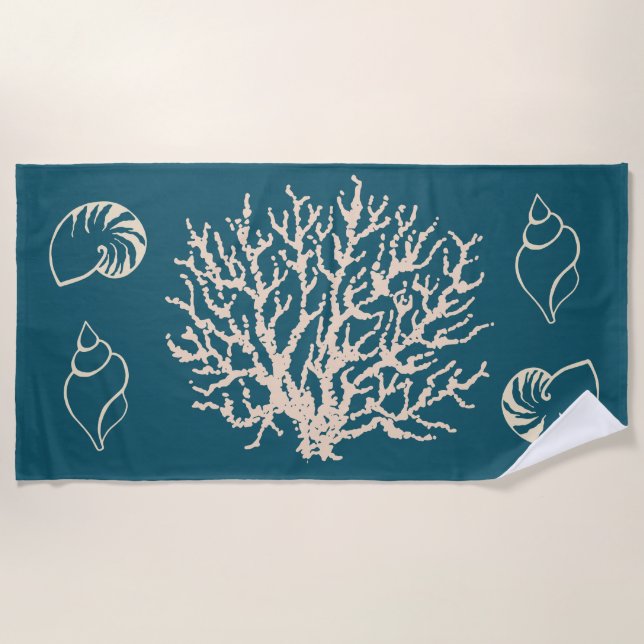 Serviette de plage Coquillages Corail Nautique  (Devant)