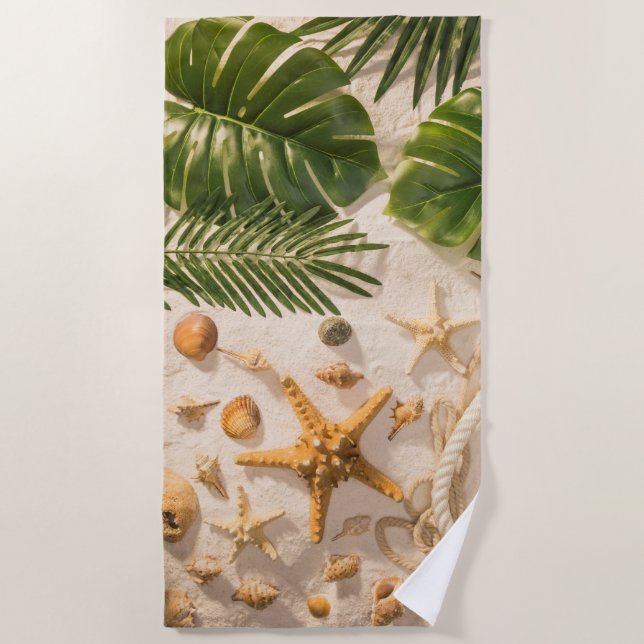 Serviette De Plage Coquillages de mer sur sable Beach Towel (Devant)