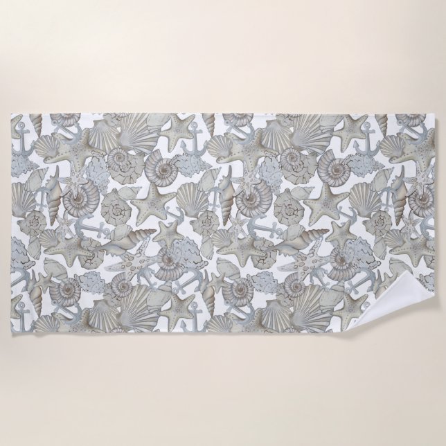 Serviette De Plage Coquillages Et Ancre Navire Chasse Au Trésor Amusa (Devant)