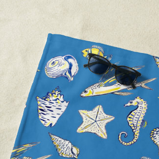 Serviette de plage coquillages et créatures marine