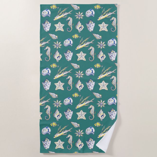 Serviette de plage coquillages et créatures marine (Devant)