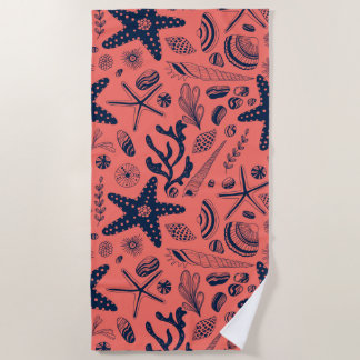 Serviette De Plage Coquillages marins arrière - plan corallien vivant