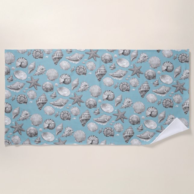 Serviette De Plage Coquillages. Nautique.  (Devant)