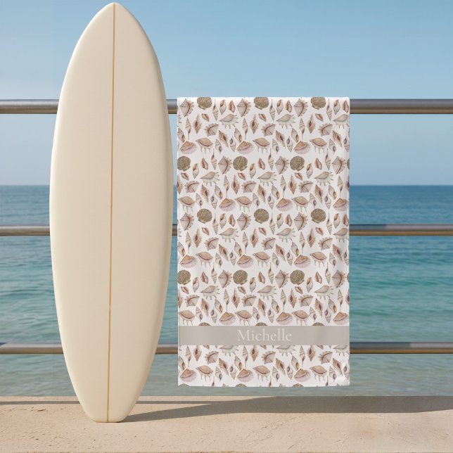 Serviette De Plage Coquillages neutres à l'aquarelle  (Seashells Beach Towel)