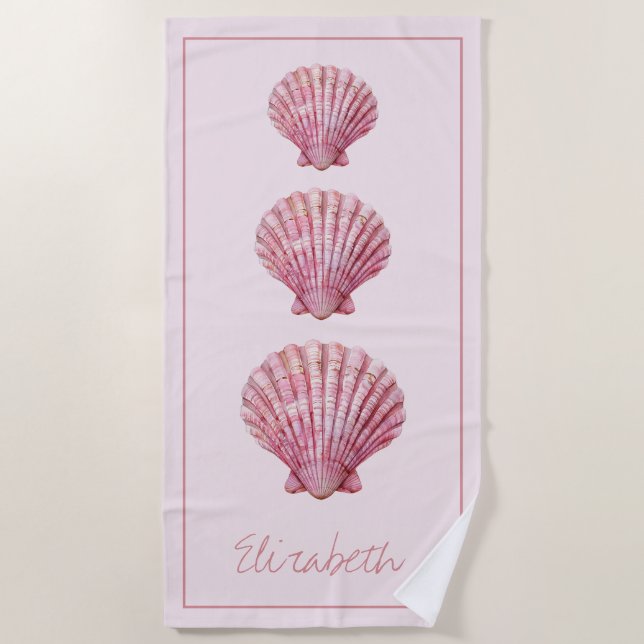 Serviette De Plage Coquillages roses côtiers Personnalisés (Devant)