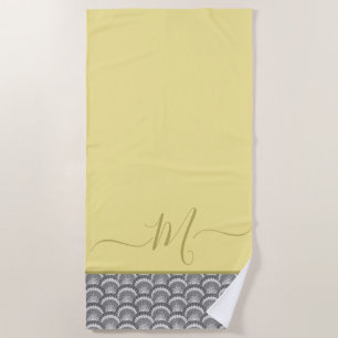 Serviette De Plage Coquille de coquillage moderne marine jaune gris