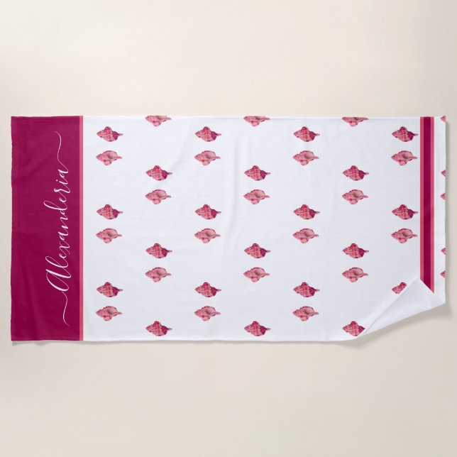 Serviette De Plage Coquille de coquille rose framboise Tropical prepp (Devant)
