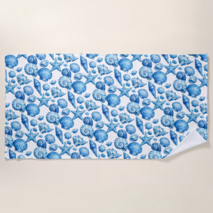 Serviette De Plage Coquilles bleues. Thème nautique. 