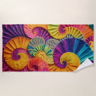 Serviette De Plage Coquilles chromatiques : Mosaïque spirale vibrante