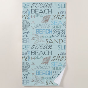 Serviette De Plage Coquilles de plage bleue côte océan