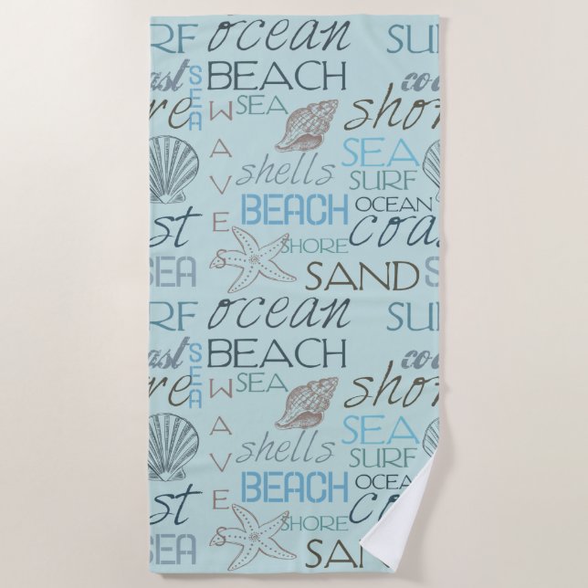 Serviette De Plage Coquilles de plage bleue côte océan (Devant)