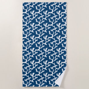 Serviette De Plage Corail Abstrait bleu et blanc Motif répétitif