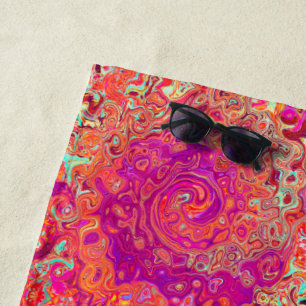 Serviette De Plage Corail Abstrait rétro et spirale de marbre pourpre