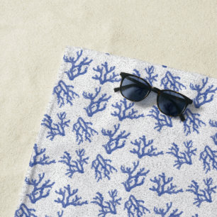 Serviette De Plage Corail bleu et blanc motif