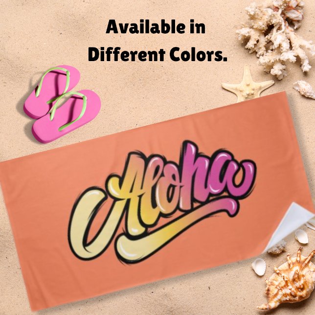 Serviette De Plage Corail funky moderne | Aloha orange défraîchi (Créateur téléchargé)