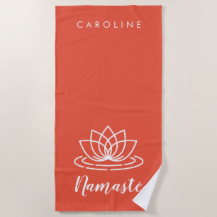 Serviette De Plage Corail rose nom personnalisé Namaste lotus flower