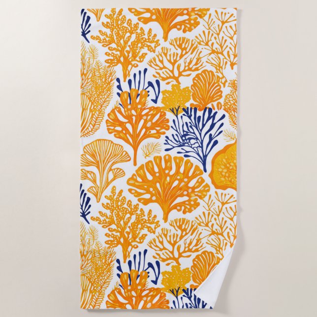 Serviette De Plage Corail tropical motif doré (Devant)