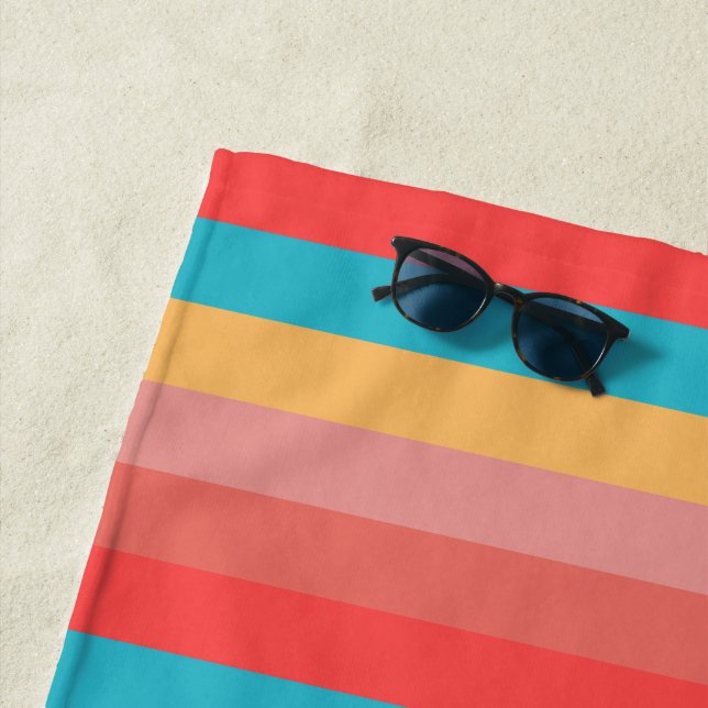 Serviette De Plage Corail Turquoise Yellow Rose Stripes (En situation)