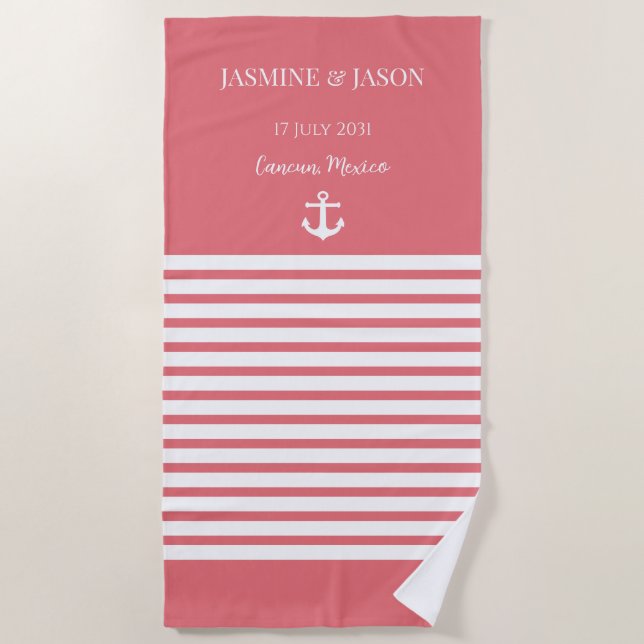 Serviette De Plage Coral Blanc Personnalisé Destination Mariage Favor (Devant)