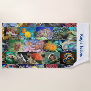 Serviette De Plage Coral Reef Marine Vie Poissons Animaux Photos Nom