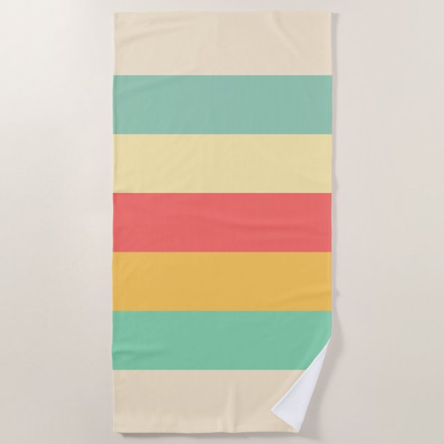 Serviette De Plage Coral Turquoise Yellow Beige rayures (Devant)