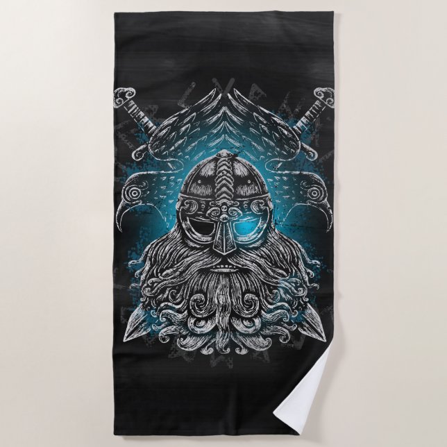 Serviette De Plage Corbeaux d'Odin Mythologie Viking Valhalla attend (Devant)