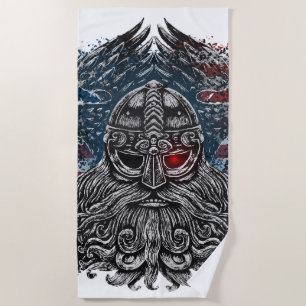 Serviette De Plage Corbeaux et épées d'Odin Mythologie Viking drapeau