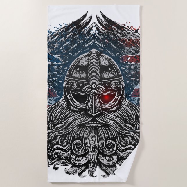 Serviette De Plage Corbeaux et épées d'Odin Mythologie Viking drapeau (Devant)