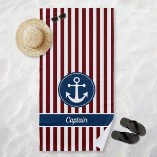 Serviette De Plage Corde d'ancre nautique rayures rouges et blanches