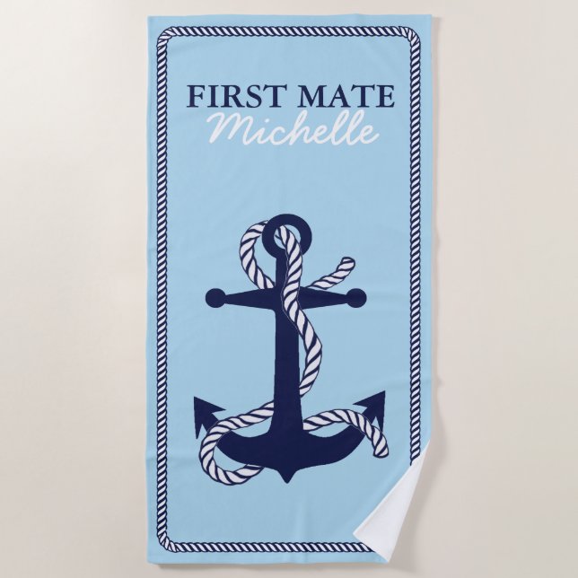 Serviette De Plage Corde et Ancre Marine Premier Mate ID402 (Devant)