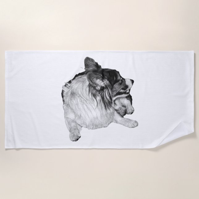 Serviette De Plage Corgi à l'ombre argentée (Devant)