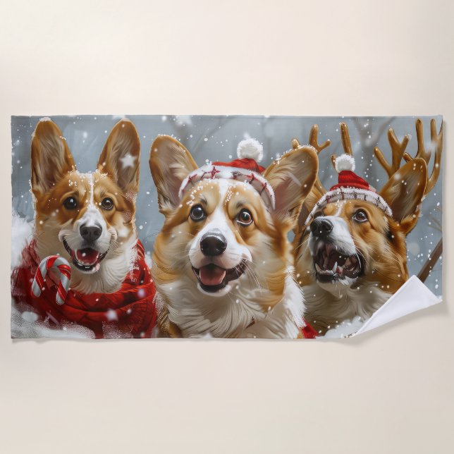 Serviette De Plage Corgi Chien Fête de Noël (Devant)