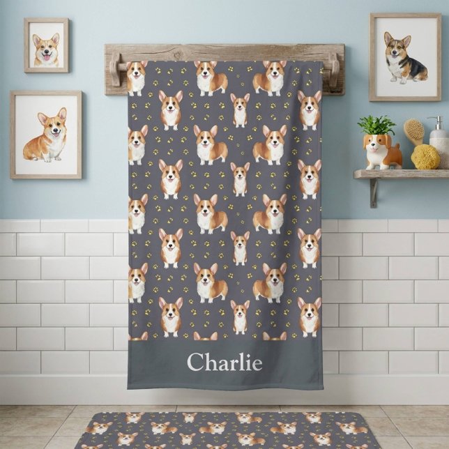 Serviette De Plage Corgi Gris Personnalisé Chien (Créateur téléchargé)