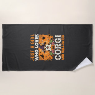 Serviette De Plage Corgi Halloween Sorcière Fille Horreur Vintage