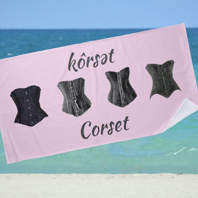 Serviette De Plage Corsets noirs en verre rétro rose (Créateur téléchargé)