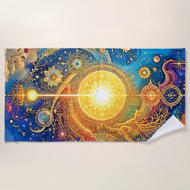 Serviette De Plage Cosmic Sun Mandala Art (Devant)