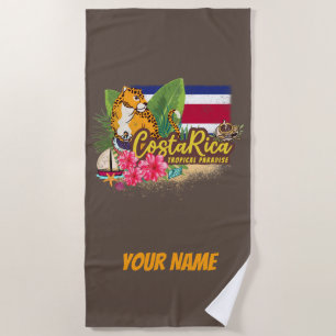 Serviette De Plage Costa Rica rétro grand chat drapeau vintage Souven