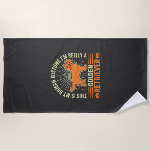 Serviette De Plage Costume Humain Halloween Retriever D'or Vintage D
