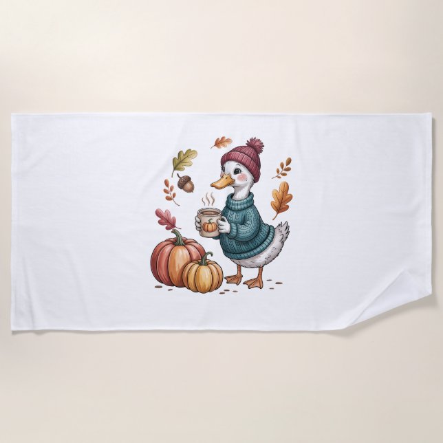 Serviette De Plage Cosy Citrouille Café Goose Fall Art (Devant)