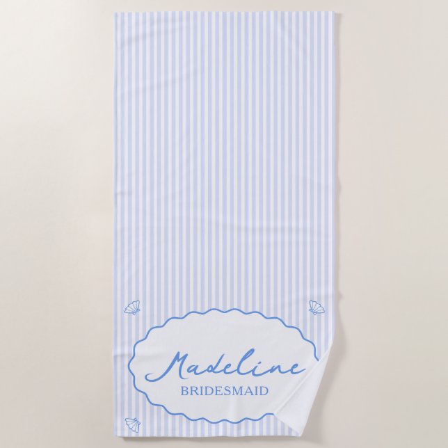 Serviette De Plage Côté Chic Rayure Bleue Personnalisée Enterrement d (Devant)