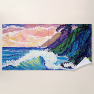Serviette De Plage Côte de Kauai Na Pali avec Ocean Wave Beach Towne