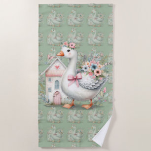 Serviette De Plage Cottage Goose Floral House Scène