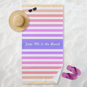 Serviette De Plage Couché de soleil coloré rayé personnalisé