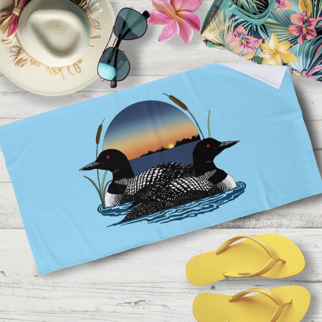 Serviette De Plage Coucher de soleil Couple Bleu (Créateur téléchargé)