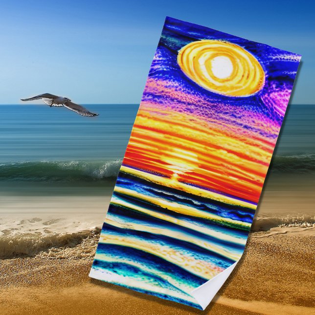 Serviette De Plage Coucher de soleil de plage avec vagues et soleil,  (Créateur téléchargé)