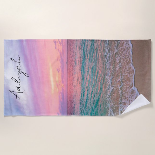 Serviette De Plage Coucher de soleil de plage personnalisé (Devant)